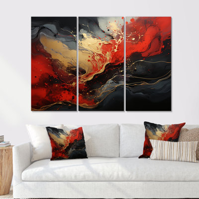Rouge et or marbre volcan II - art mural abstrait
