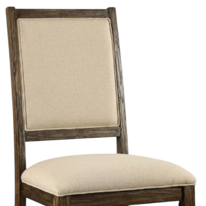 Tadrian Rustic Oak And Beige Fabric Side Chair Set Of 2 With Padded Back And Seat