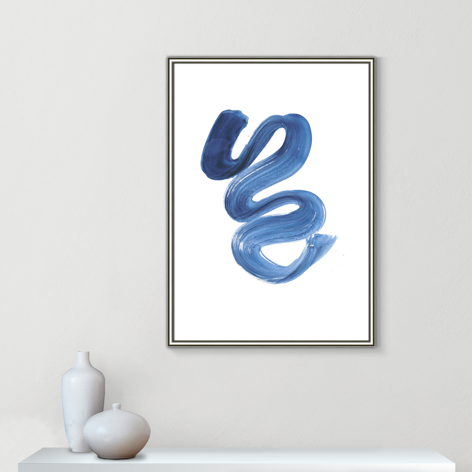 Slinky Indigo II by Filippo Ioco  - Painting Print, Silver Framed Paper, 35.5" H x 25.5" W x 0.88" D