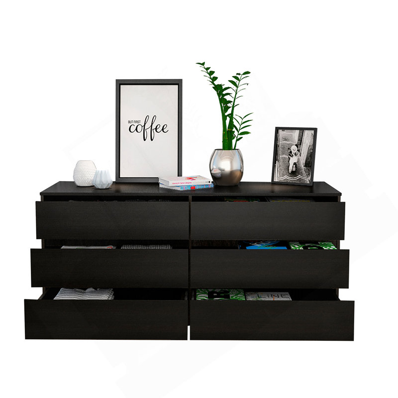 Commode double 6 tiroirs, dessus, noir, Noir