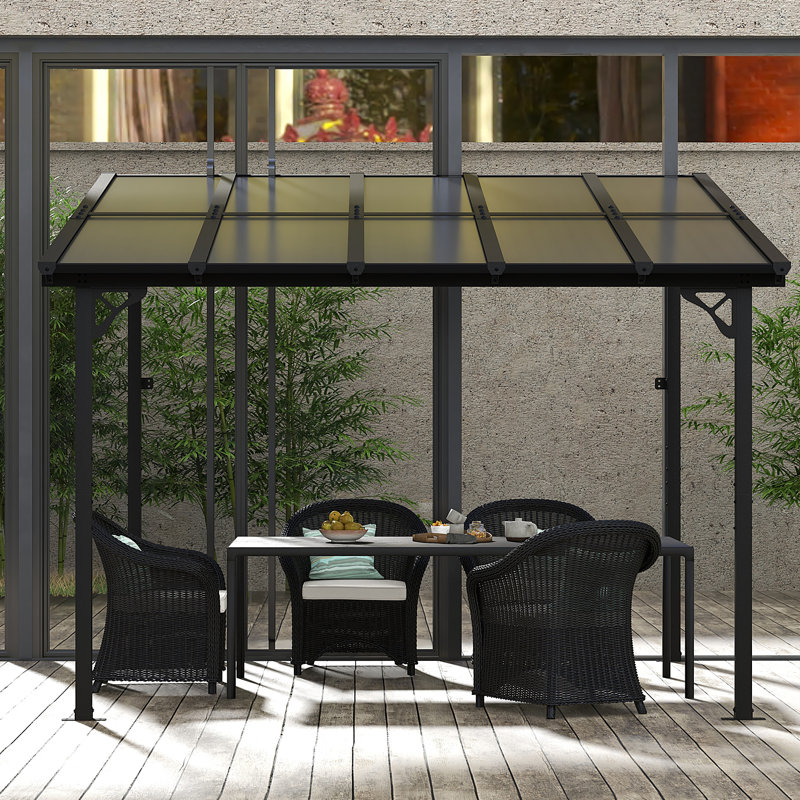 12 pi. L 10 pi. D Pergola d'extérieur en métal avec abri de jardin pour terrasse et toit incliné, 12 Ft. W x 10 Ft. D