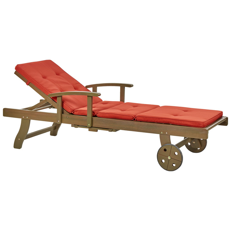 Kenneth 196 cm Long Reclining Acacia Single Chaise with Cushions, Red