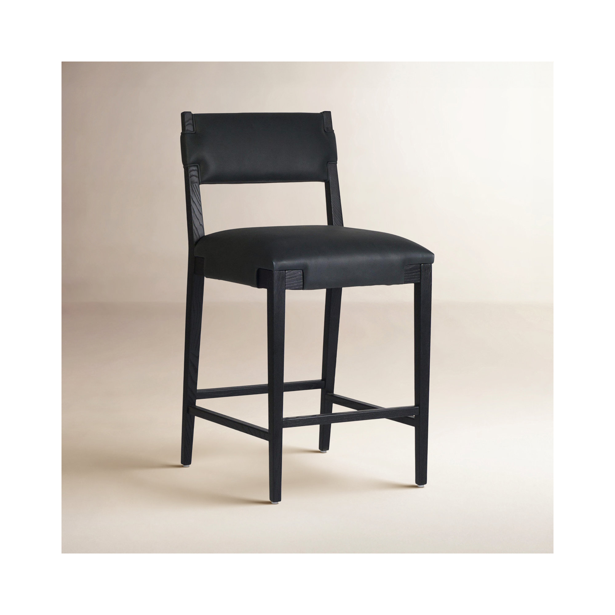 Bilbrey Leather Stool, Counter Stool (27.76" Seat Height), Black Genuine Leather, Black