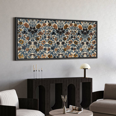 Blue Brown Classic French Toile Botanicals - Oversized Framed Wall Decorations Canvas Print