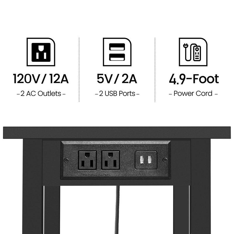 Chariot d'imprimante roulant avec prises de courant et ports USB, Noir