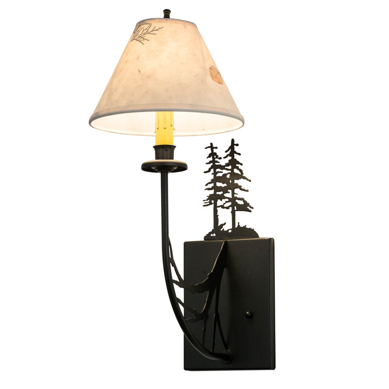 Rustic Black Steel 18.5" Tall Pines Dimmable Wall Sconce