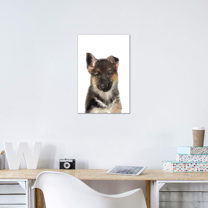 " German Shepherd Puppy " by Watercolor Luv, Wrapped Canvas, No Mat, 26" H x 18" W x 1.5" D