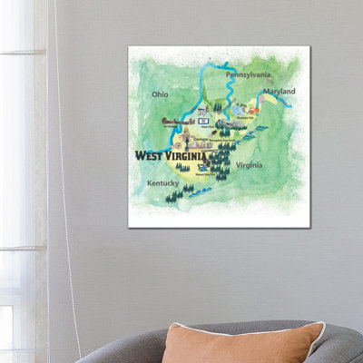 West Virginia State Travel Map by Markus & Martina Bleichner - Wrapped Canvas Print