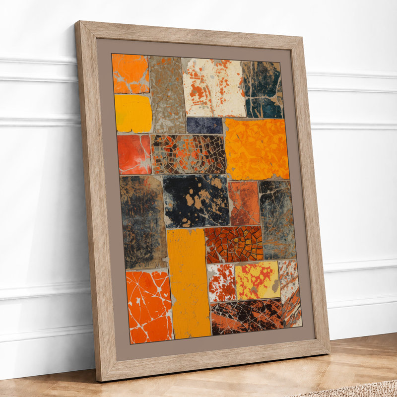 Weathered Tile Grid Industrial - Framed Print, Oak, A4 - 29.7 x 21.0 cm