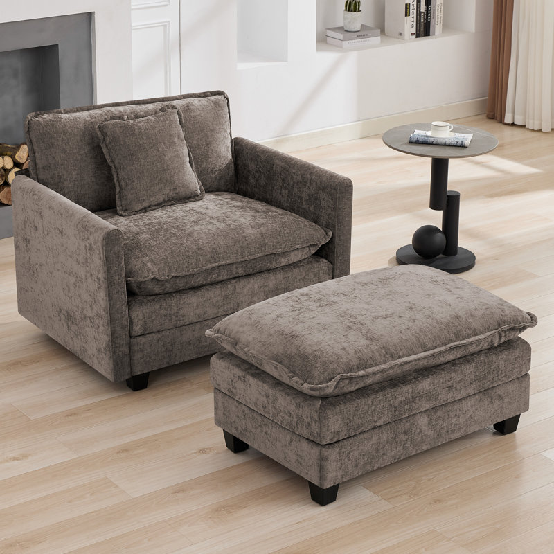 35.4’’ Rectangle Chenille Ottoman for Modular Sectional Sofa, Brown