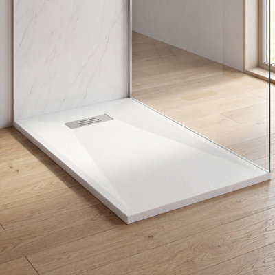 Receveur de douche rectangulaire en acrylique 60 po L x 36 po P, bonde linéaire réversible, antidérapant