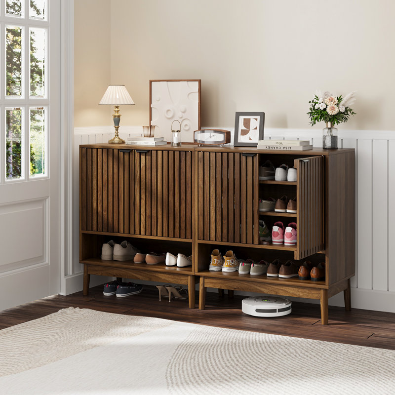 20 Pair Shoe Storage Cabinet, Walnut 70cm W