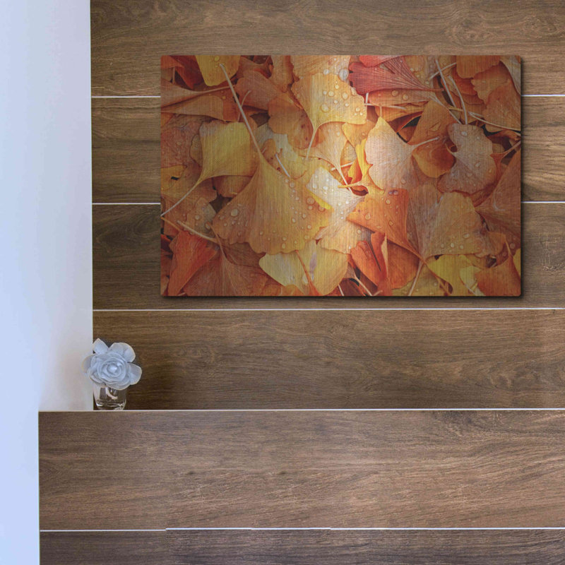 «Ginkgo Fall» par Philippe Sainte-Laudy, art mural en métal Luxe, H 12 po x l 16 po