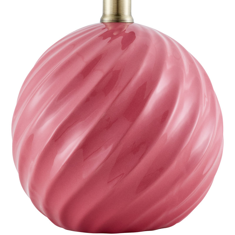 Wyatan Table Lamp, White Linen, Dark Pink