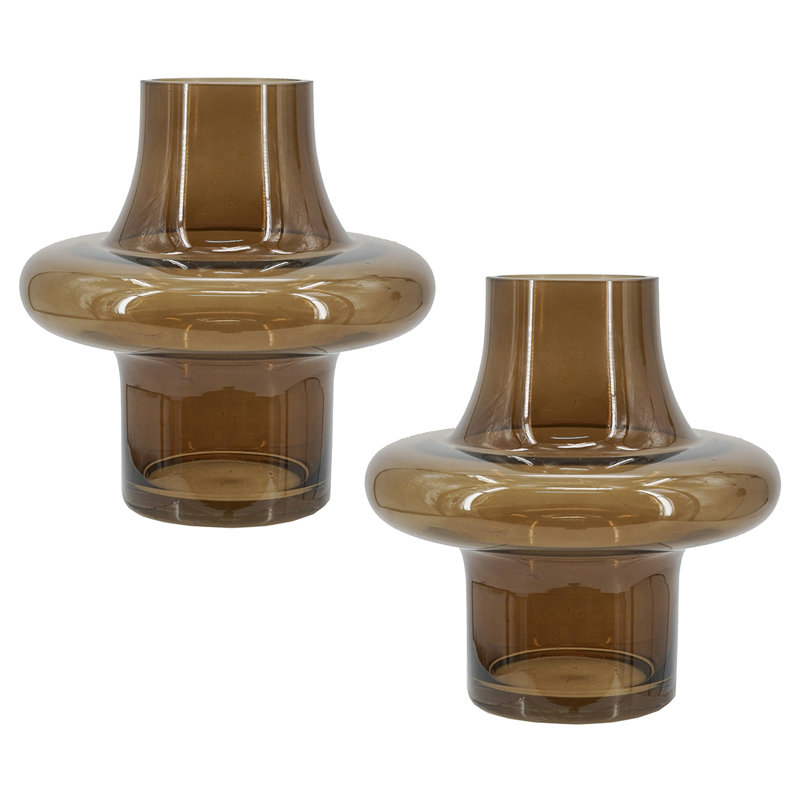 Ensemble de 2 vases de table de style médiéval en verre brun, 8 po, 7,9 po x 7,9 po x H 7,9 po