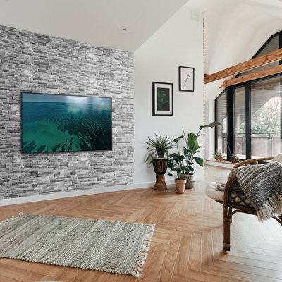 3D Rectangular Wall Panels 96 cm Grey Natural Stone Brickwork Pattern