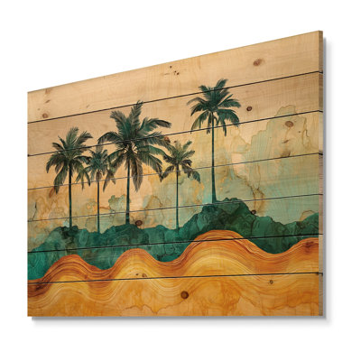 Colorful Palm Trees In Tropical Island III - Palms & Palm Trees Wood Wall Art - On Natural Pine Wood