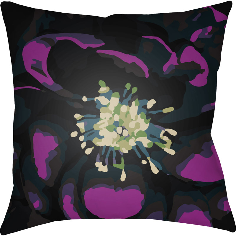 Abstract Floral Indoor/Outdoor Throw Pillow, 20" H x 20" W x 4" D, Purple