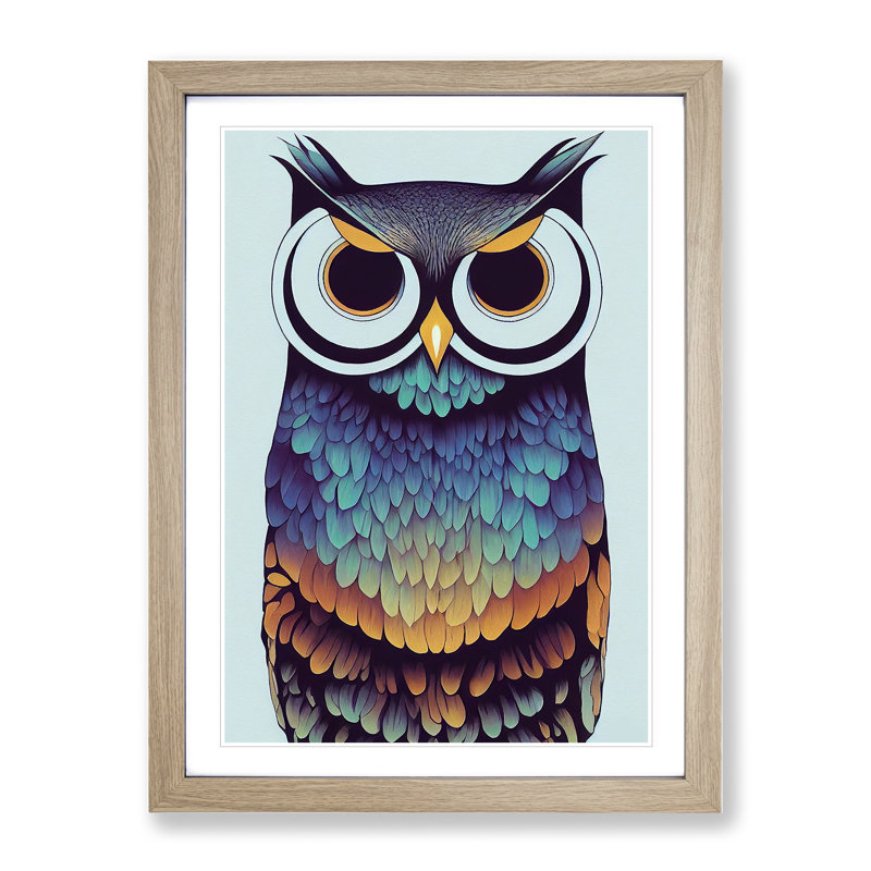 XV1022-2630X Luxurious Owl - Single Picture Frame Print, Oak, 64cm H x 46cm W x 2cm D