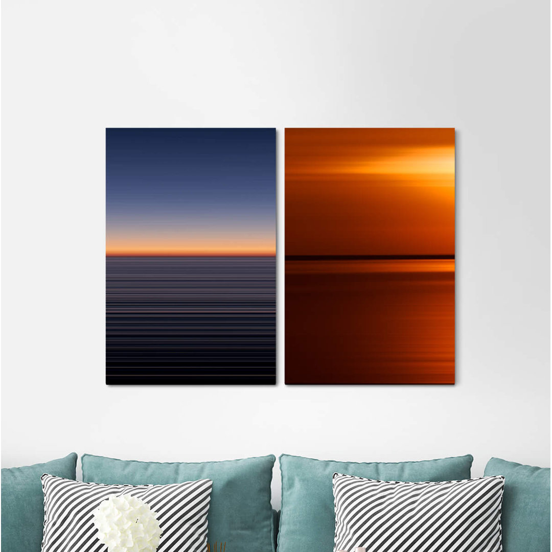 2-tlg. Leinwandbilder-Set - Grafikdruck „Horizon Evening Red Sun Dusk Red Sunset”