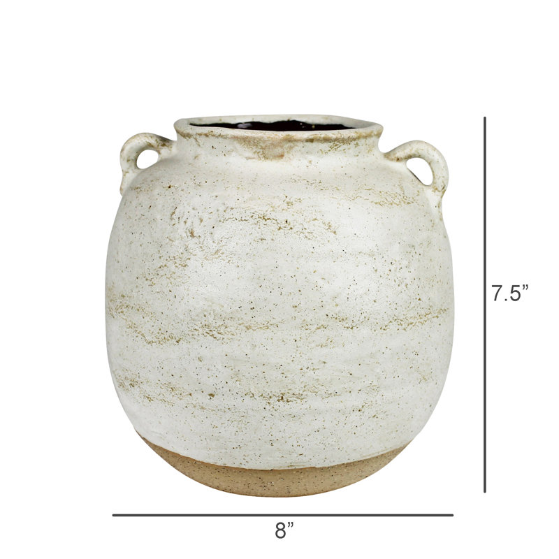Pot avec poignées, céramique, blanc - petit, H 7,5 po x l 8 po x P 8 po