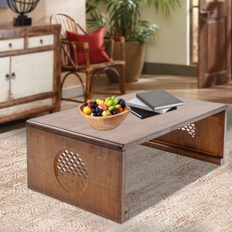 Zen Style Bamboo Low Floor Table, Foldable Rectangular Coffee Table for Tea and Meditation, Walnut Finish