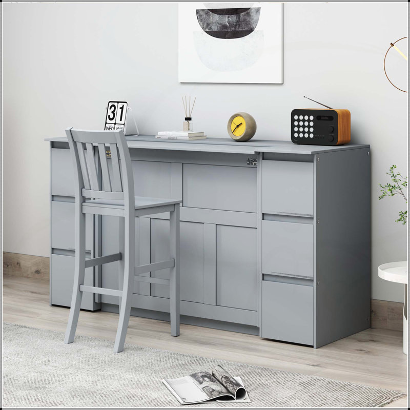 Murphy Bed with Drawers, Gray, Twin