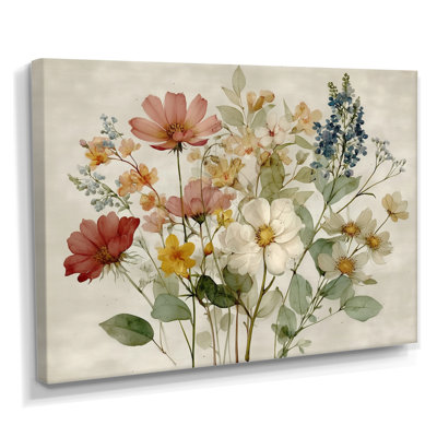Bouquet de fleurs de campagne rétro - décoration murale, fleurs vertes encadrées