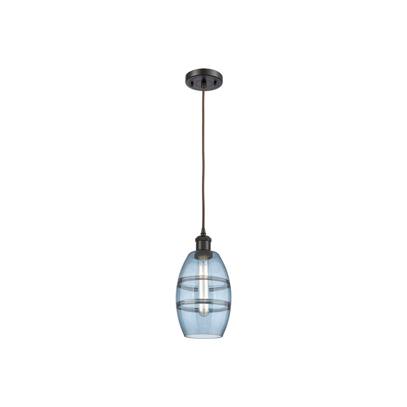 Luminaire suspendu à 1 lumière Ballston Bettylou, H 8,13 po x l 5,88 po x P 5,88 po, Bleu princesse, Bronze huilé