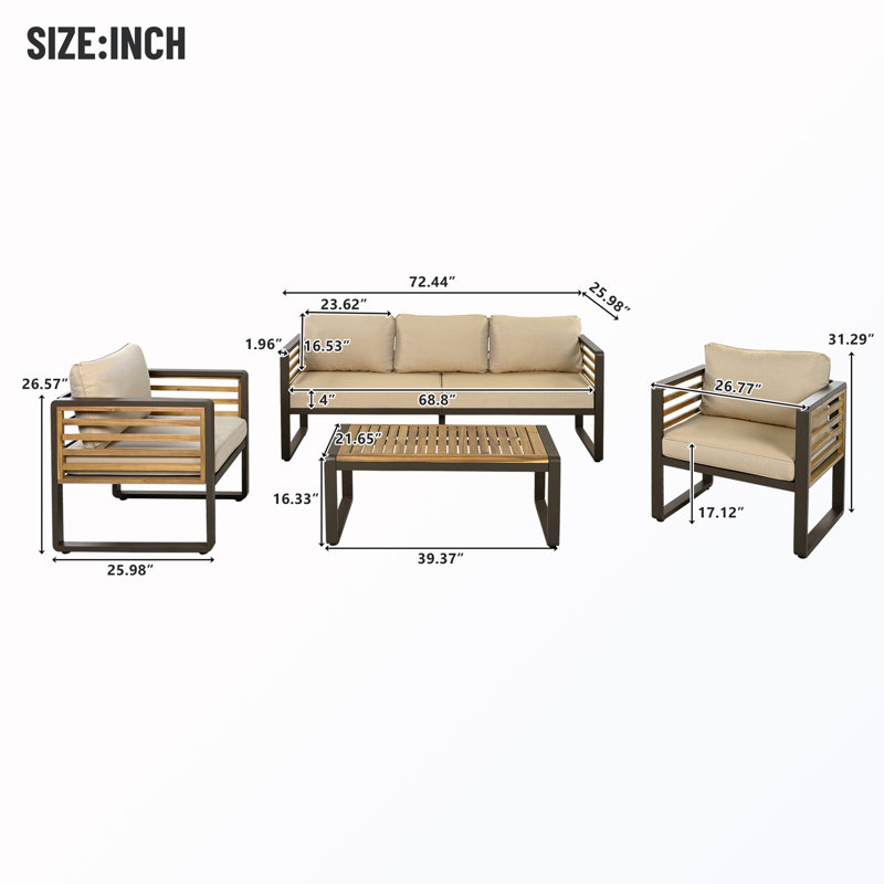 Ensemble de conversation d'extérieur 4 pièces avec coussin amovible, Brun