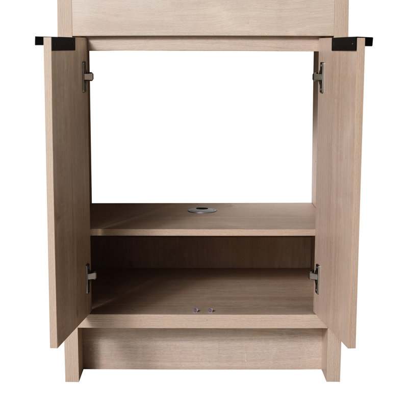 Meuble-lavabo de salle de bain autoportant 24 po avec lavabo et portes en céramique noire - élément d'ingrédient à fermeture en douceur 24 po