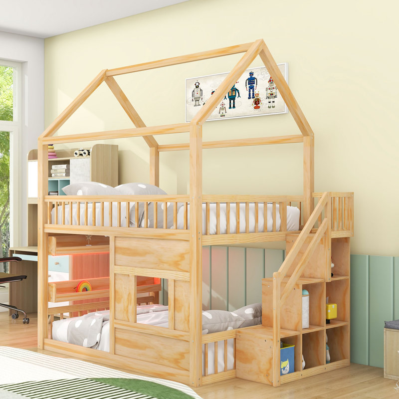 Lit maison en bois avec lumière DEL, Naturel