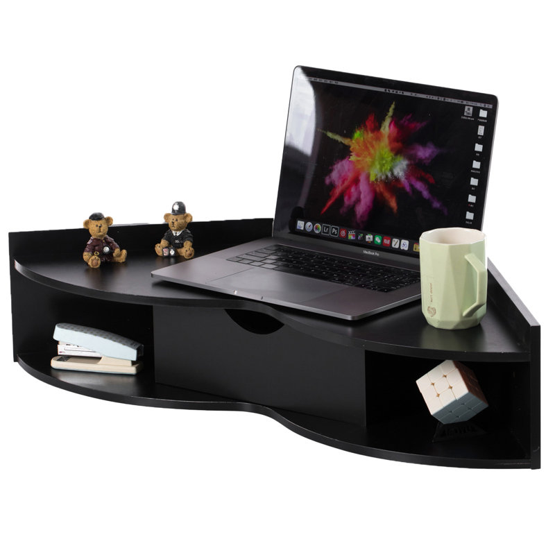 Bureau mural pliable avec tiroir et deux tablettes Basicwise, Noir