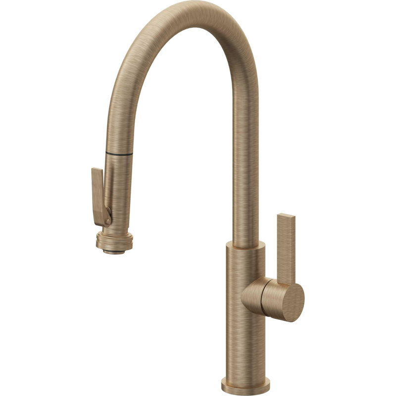 Corsano Pull Down Kitchen High Arc Spout Faucet with FB Series Handle, Antique Nickel Flat