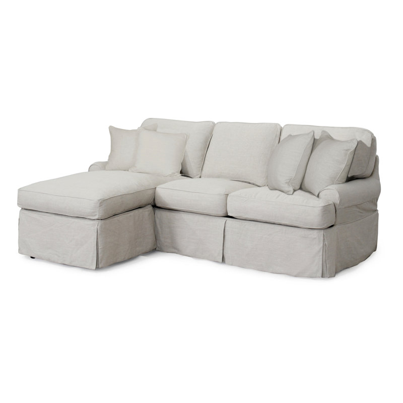 Wesham Slipcovered Sleeper Sectional Sofa with Interchangeable Chaise, Cotton Upholstered Sofa Bed with Gel Memory Foam Mattress, Removable Seat & Back Cushions, Pillow-Back Design
