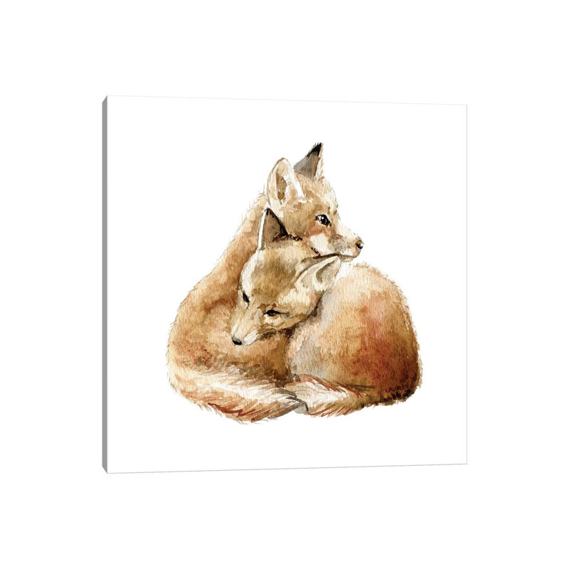 Cuddling Foxes by Wandering Laur - Wrapped Canvas Painting, 30.48 cm H x 30.48 cm W