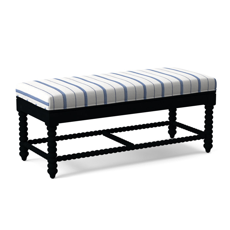 Lind Island Upholstered Bench, Sunbrella Beige Pinstripe; 6205-74, Black Finish