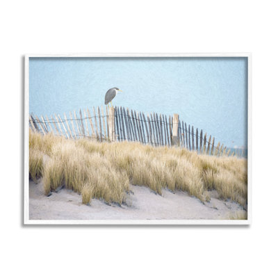 Oiseau perché, clôture de plage nautique, estampe numérique par Steve Hunziker