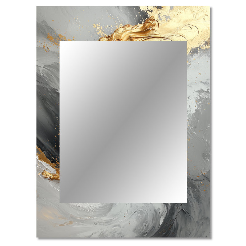 Grey And Gold Abstract Marble I - Abstract Decorative Mirror On Metal, 40" x 30"