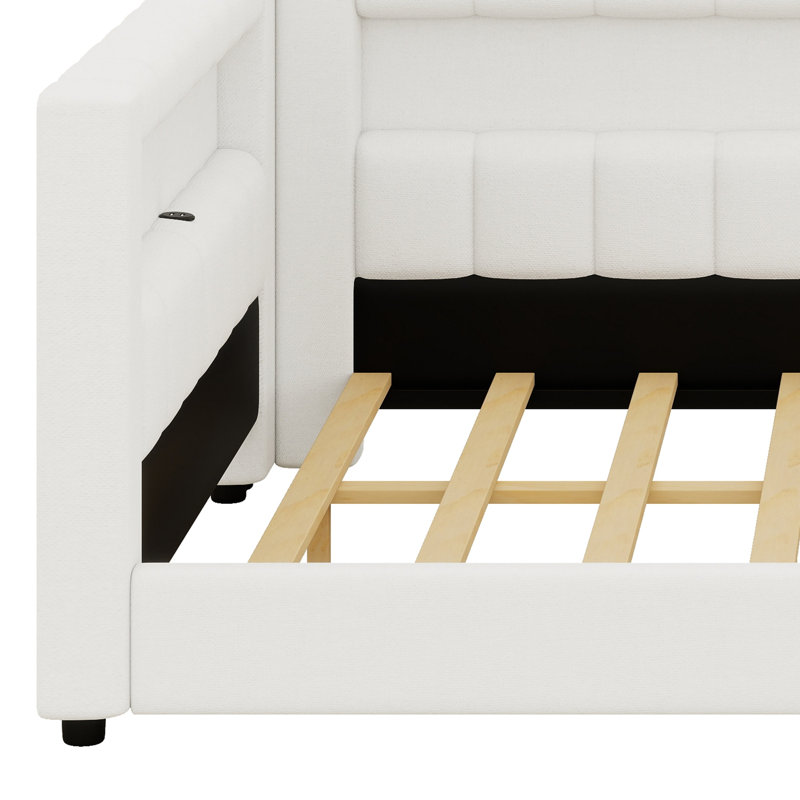 Modern Platform Bed Featuring USB Charging Ports, Double TG, Blanc