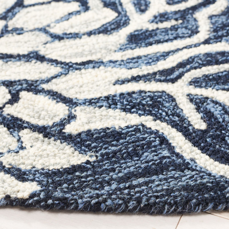 Tapis bleu marine / ivoire Jardin 602, Rond 6 pi