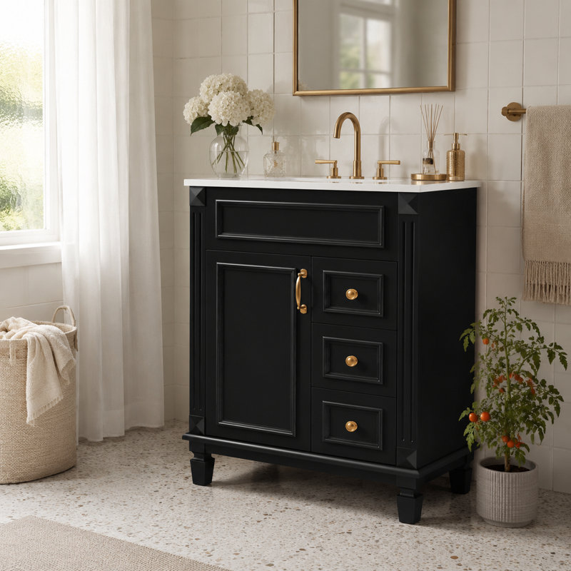 Garniture de meuble-lavabo autoportant noir mat
