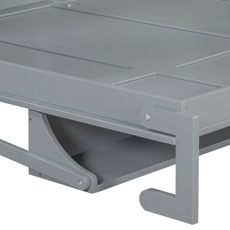 Grand lit gris avec charnières de bureau hydrauliques et peu encombrant, pour petites pièces, structure, option de rangement pour matelas, lève-personne de 10 pouces compatible, rangement, espaces multifonctionnels appropriés, 600 lb