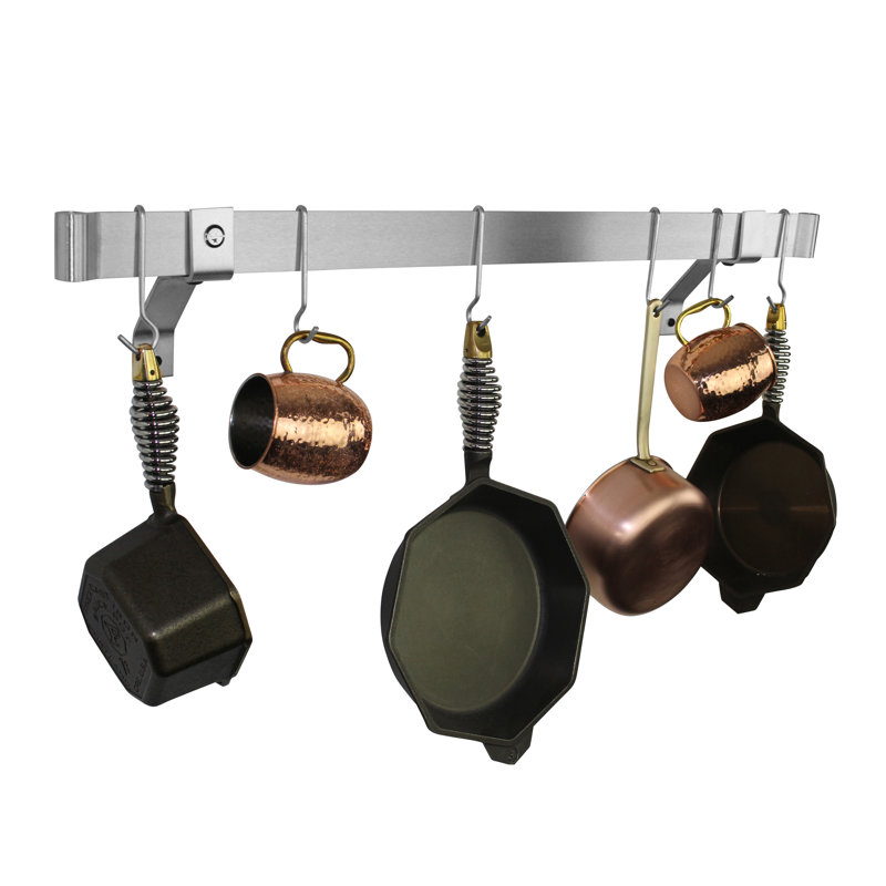 Premier Handcrafted Wall Mounted Pot Rack, 2" H x 36" W x 25" D, Stainless Steel