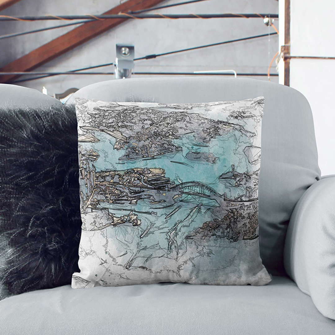 Birds Eye View of Sydney Australia in Abstract Cushion with Filling