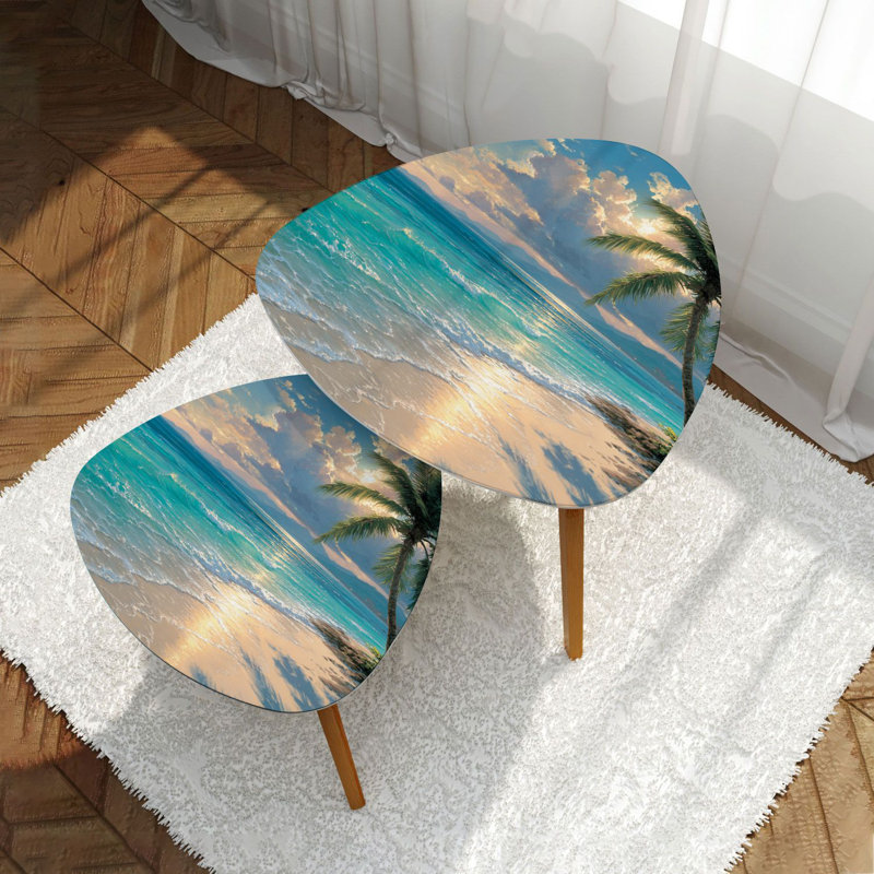 Ensemble de 2 tables basses gigognes Triangle Tropic Beach Palm Summer Holiday