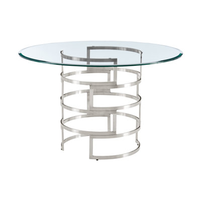 Deatsville Contemporary 48" Round Dining Table with Metal Base and Glass Top