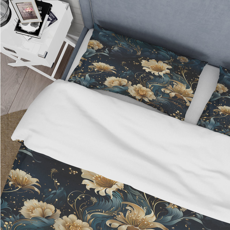 Ensemble de housse de couette Celestial Blue Damask Mirage Em, Housse de couette pour très grand lit et 2 très