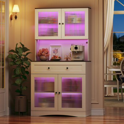 Tall Kitchen Pantry Cabinet With Led Lights And Adjustable Shelves by Wrought Studio