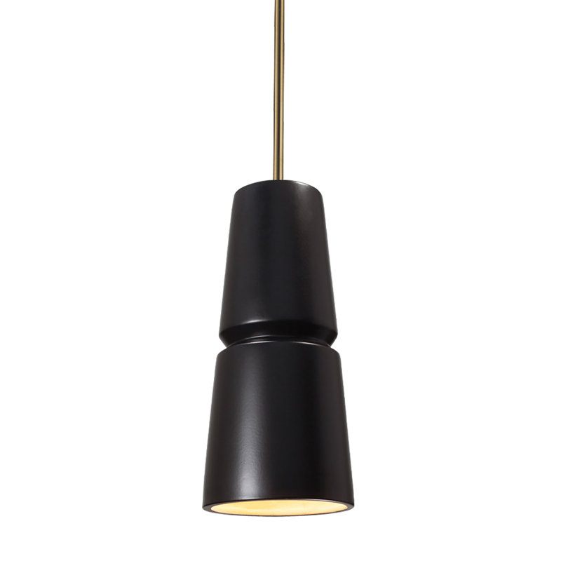 (6) Luminaire suspendu conique 1 lumière - Tige rigide, Laiton antique, Reflet de piscine, H 13,5 po x l 6 po x P 6 po